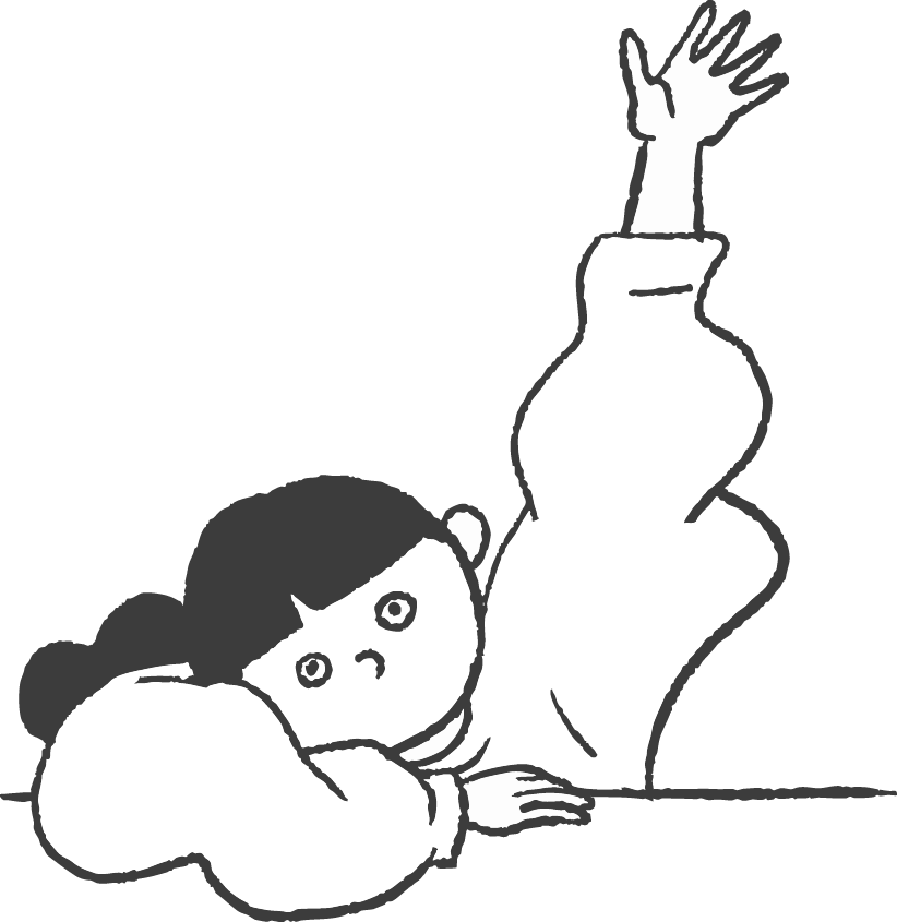 左手を挙げるゆるっとした雰囲気の女の子のイラスト